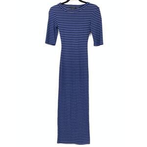 Snap Women's Size S Striped Half-Sleeve Boat-Neck Midi Knit Dress Blue